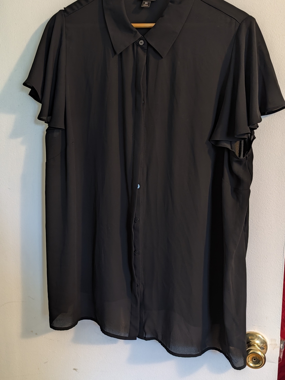 Worthington Black Flutter-Sleeve Button-Down Shirt